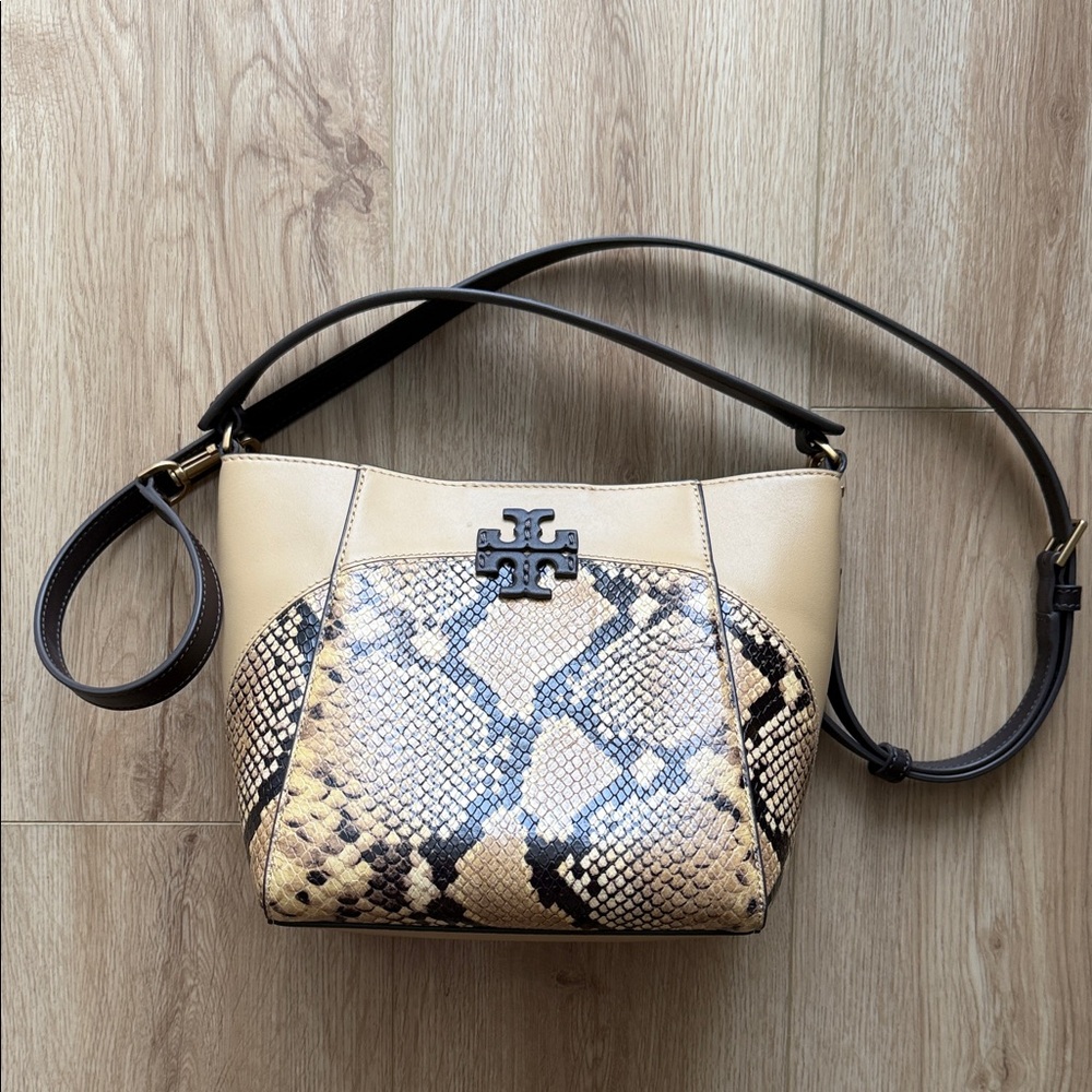 Tory Burch Small McGraw Snake Embossed Bucket Bag